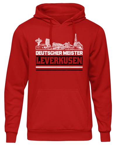 UGLYSHIRT Leverksuen Titelkusen Herren Kapuzenpullover | Leverkusen Pullover Trikot Fanartikel Fussball Stadt Skyline Leverkusen Meister Hoodie | Rot (XXL) von UGLYSHIRT