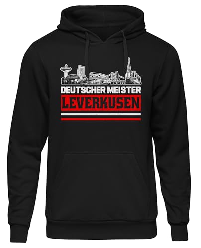 UGLYSHIRT Leverksuen Titelkusen Herren Kapuzenpullover | Leverkusen Pullover Trikot Fanartikel Fussball Stadt Skyline Leverkusen Meister Hoodie | Schwarz (L) von UGLYSHIRT