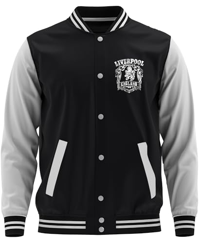UGLYSHIRT Liverpool Skyline College Jacke | Stadt Sport Fussball Football Jacke Sport Baseball Freizeit Sweatjacke | Schwarz (S) von UGLYSHIRT