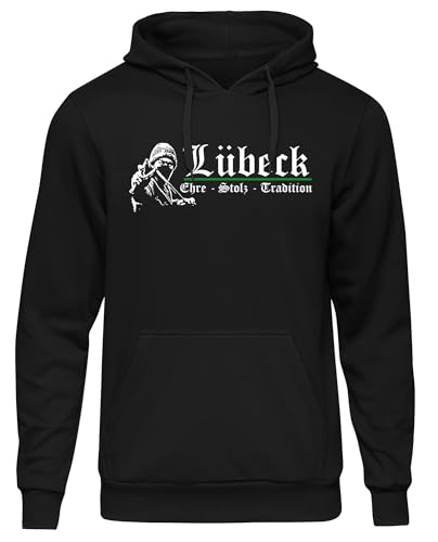 UGLYSHIRT Lübeck Ehre und Stolz Herren Kapuzenpullover | Sport Hoodie Fussball Ultra Skyline Pullover | M1 Schwarz (4XL) von UGLYSHIRT