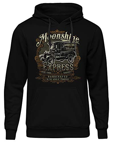 UGLYSHIRT Moonshine Express Herren Kapuzenpullover | Outlaw Pullover Prohibition Glass Whiskey Hoodie XXX Geschenk Schnaps | M3 Schwarz (M) von UGLYSHIRT