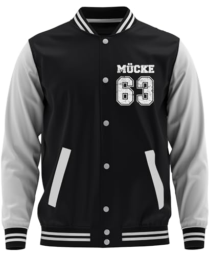 UGLYSHIRT Mücke 63 Herren College Jacke | Football Jacke Weltkulturerbe Freizeit | M1 Schwarz (3XL) von UGLYSHIRT