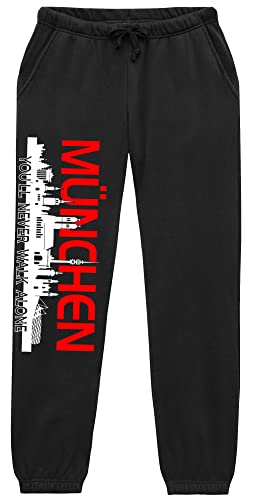 UGLYSHIRT München Skyline Jogginghose | Herren Hose mit „You’ll Never Walk Alone“-Schriftzug – Sporthose & Freizeithose | Schwarz (XL) von UGLYSHIRT