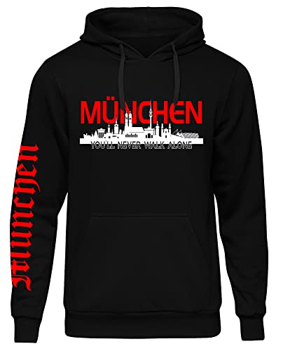 UGLYSHIRT München über Alles Kapuzenpullover Herren Kapuzenpullover | Fussball Skyline Pullover Sport Ultras Hoodie | Schwarz (3XL) von UGLYSHIRT