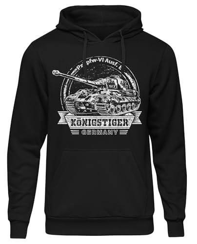 UGLYSHIRT PzKpfw VI AUSF. B Königstiger Herren Kapuzenpullover | Deutscher Tiger Panzer Pullover Soldaten Geschenk WW2 Panzer German Tank Hoodie | Schwarz (XXL) von UGLYSHIRT