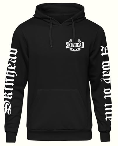 UGLYSHIRT Skinhead Herren Kapuzenpullover | Skinhead Bekleidung Way of Life Oi Pullover Punk Hardcore Hoodie | M5 Ärmeldruck Schwarz (L) von UGLYSHIRT