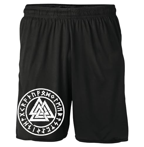 UGLYSHIRT Valknut Shorts | Runen Walhalla Odin Hose Nordmann Wikinger Kurze Hose Berseker Vikings Ragnar Valhalla | Schwarz (M) von UGLYSHIRT