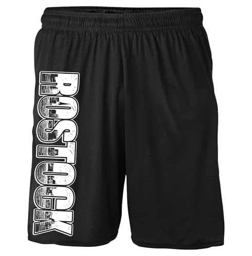 UGLYSHIRT Vintage Skyline Rostock Shorts | City Stadt Fussball Retro Vintage Kurze Hose Sweatshorts Fanartikel | Schwarz (XXL) von UGLYSHIRT