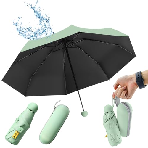 UHETLET Grün Kompakter Regenschirm Sturmfest mit 8 Rippen Taschenschirm Mini Umbrella Pocket Taschenschirme Faltender UV-Regenschirm Minischirm Leicht Mini Schirm Damen Perfekt für Handtasche von UHETLET