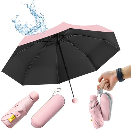 UHETLET Rosa Kompakter Regenschirm Sturmfest mit 8 Rippen Taschenschirm Mini Umbrella Pocket Taschenschirme Faltender UV-Regenschirm Minischirm Leicht Mini Schirm Damen Perfekt für Handtasche von UHETLET