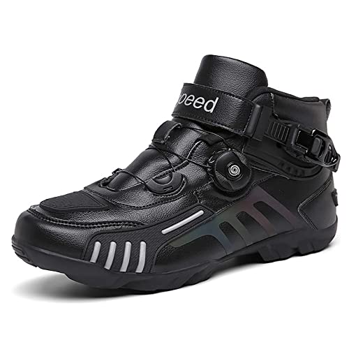 UHGFIMP Motorradstiefel für Herren, Motorradfahrer-Schuhe, atmungsaktiv, High-Stripping-Stiefel, Motorrad-Damen, wasserdichte Schuhe, Sneaker mit drehbarer Schnalle,43,Black von UHGFIMP