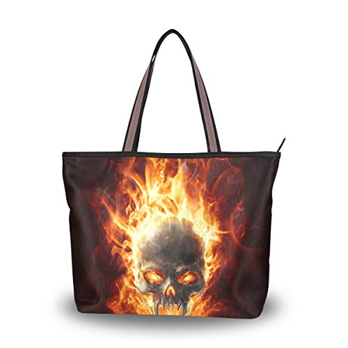 Damen Handtaschen Schultertaschen Tote Bag Langer Griff Strandtasche Polyester Gedruckt Wiederverwendbar Große Tasche Tasche, - totenkopf - Größe: L von UHONEY