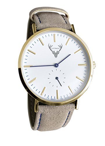 UHRTRACHT - Uhr in Gold mit Wildleder, Verschiedene Varianten mit Quick Release - passend zur Tracht und im Alltag (Hellbraun) von UHRTRACHT