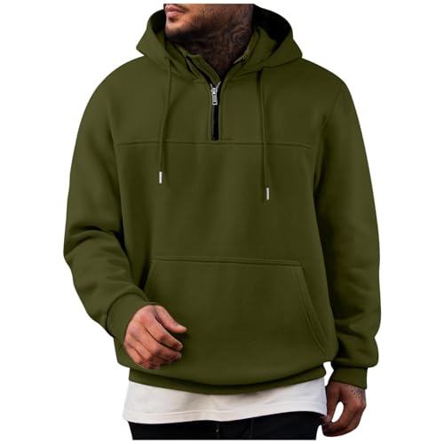 UHouse 1/4 Zip Hoodie Herren Baumwolle Sweatshirt mit Kapuze Freizeit Pullover Oversize Hoody Männer Sport Kapuzenpullover Einfarbig Kapuzenpulli Casual Herbst Winter Kleidung Armeegrün 3XL von UHouse
