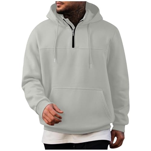 UHouse 1/4 Zip Hoodie Herren Baumwolle Sweatshirt mit Kapuze Freizeit Pullover Oversize Hoody Männer Sport Kapuzenpullover Einfarbig Kapuzenpulli Casual Herbst Winter Kleidung Grau S von UHouse