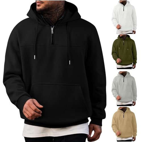 UHouse 1/4 Zip Hoodie Herren Baumwolle Sweatshirt mit Kapuze Freizeit Pullover Oversize Hoody Männer Sport Kapuzenpullover Einfarbig Kapuzenpulli Casual Herbst Winter Kleidung Schwarz 3XL von UHouse