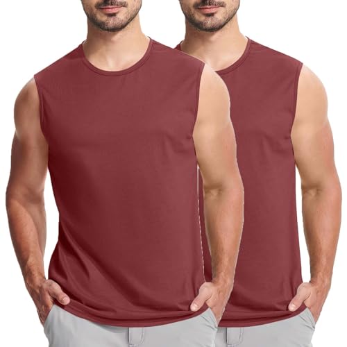 UHouse 2er Pack Tank Top Herren Gym Unterhemd Baumwolle Rundhals Tanktop Stretch Muskelshirt Sport Herren-Unterhemden Männer Ärmellose Tshirt Fitness Trägershirt Zweiteiliger Rot L von UHouse