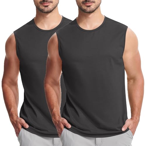 UHouse 2er Pack Tank Top Herren Gym Unterhemd Baumwolle Rundhals Tanktop Stretch Muskelshirt Sport Herren-Unterhemden Männer Ärmellose Tshirt Fitness Trägershirt Zweiteiliger Sale Dunkelgrau XL von UHouse