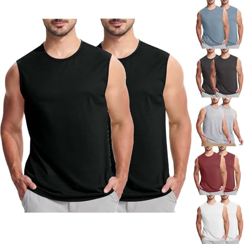 UHouse 2er Pack Tank Top Herren Gym Unterhemd Rundhals Tanktop Stretch Muskelshirt Sport Herren-Unterhemden Leichte Ärmellose Tshirt Fitness Sportshirt Sale Baumwolle Schwarz XXL von UHouse