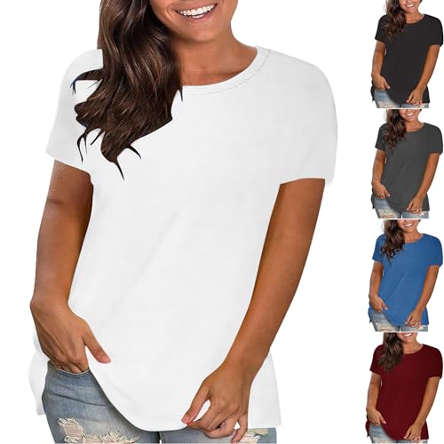 UHouse Angebote Damen Shirts Freizeit Einfarbige Tshirt Elegante Baumwolle Longshirt Frau Kleidung Fashion Einfarbig T-Shirts Teenager Rundhals Große Größen Oberteile Sale Angebote Weiß 5XL von UHouse