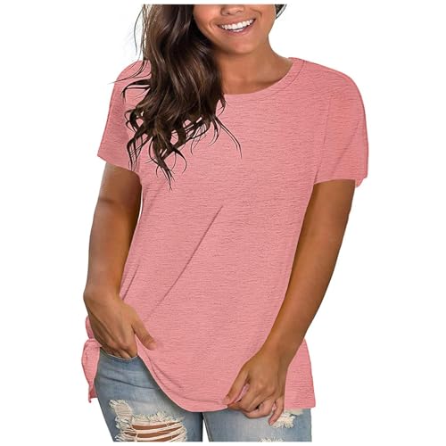 UHouse Angebote des Tages Heute Damen Shirt Lässig Einfarbige Blusenshirt Fashion Baumwolle Oberteil Teenager Tshirt Oversize Oberteile Rundhals Slim Fit Kleidung Angebote Rosa M von UHouse