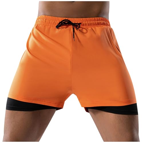 UHouse Badehose Herren Badeshorts mit Kompression Liner 2 in 1 Shorts Schnelltrocknend Schwimmshorts Schwimmhose Sommer Strandhose Kurz Schwimmwear Große Größen Angebote Orange 3XL von UHouse