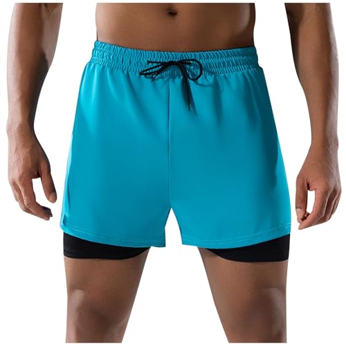 UHouse Badehose Herren Badeshorts mit Kompression Liner 2 in 1 Shorts Schnelltrocknend Schwimmshorts Schwimmhose Sommer Strandhose Kurz Schwimmwear Große Größen Himmelblau L von UHouse