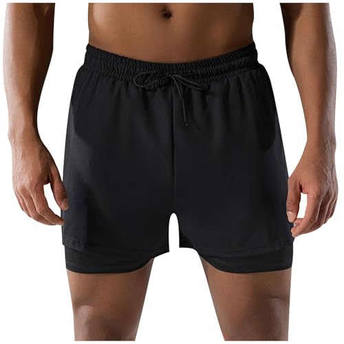 UHouse Badehose Herren Badeshorts mit Kompression Liner 2 in 1 Shorts Schnelltrocknend Schwimmshorts Sommer Strandhose Kurz Große Größen Leichte Herren-Shorts mit Tunnelzug Angebote Schwarz M von UHouse