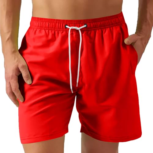 UHouse Badehose Herren Badeshorts mit Mesh-Innenslip Schnelltrocknend Sommer Shorts Leichte Schwimmshorts Männer Swimming Strandhose Kurz Große Größen Herren-Shorts Angebote des Tages Heute Rot XL von UHouse