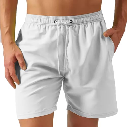 UHouse Badehose Herren Badeshorts mit Mesh-Innenslip Schnelltrocknend Sommer Shorts Leichte Schwimmshorts Männer Swimming Strandhose Kurz Große Größen Herren-Shorts Outlet Angebote Weiß XL von UHouse