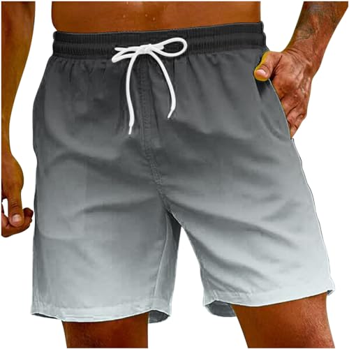 UHouse Badehose Herren Schnelltrocknend Oversize Badeshorts Männer Kurzen Strandhose mit Farbverlauf Hawaii Schwimmhose Sommer Sporthose mit Gummizug Schwimmshorts Amazon Angebote Silber S von UHouse