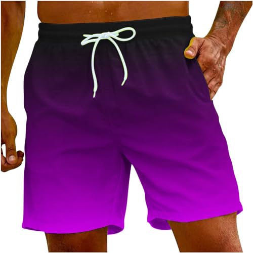 UHouse Badehose Herren Schnelltrocknend Oversize Badeshorts Männer Kurzen Strandhose mit Farbverlauf Hawaii Schwimmhose Sommer Sporthose mit Gummizug Schwimmshorts Angebote Amazon Lila L von UHouse