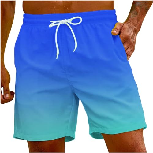 UHouse Badehose Herren Schnelltrocknend Oversize Badeshorts Männer Kurzen Strandhose mit Farbverlauf Hawaii Schwimmhose Sommer Sporthose mit Gummizug Schwimmshorts Blitzangebote Blau 5XL von UHouse