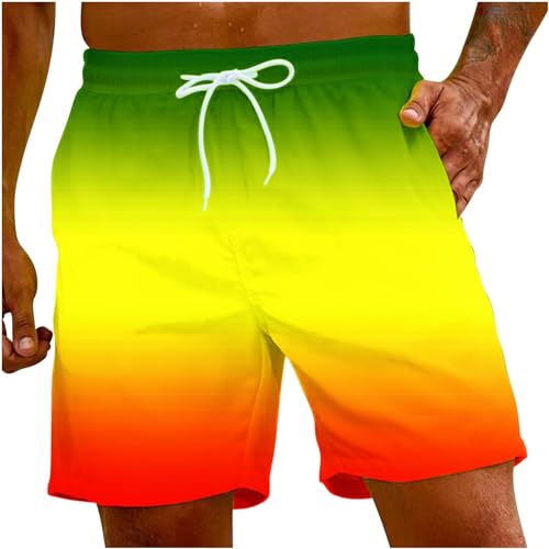 UHouse Badehose Herren Schnelltrocknend Oversize Badeshorts Männer Kurzen Strandhose mit Farbverlauf Hawaii Schwimmhose Sommer Sporthose mit Gummizug Schwimmshorts Sale Gelb 5XL von UHouse