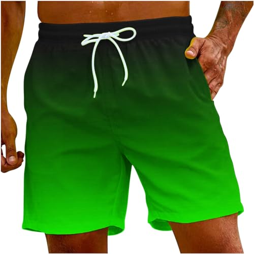 UHouse Badehose Herren Schnelltrocknend Oversize Badeshorts Männer Kurzen Strandhose mit Farbverlauf Hawaii Schwimmhose Sommer Sporthose mit Gummizug Schwimmshorts Sale Grün 5XL von UHouse