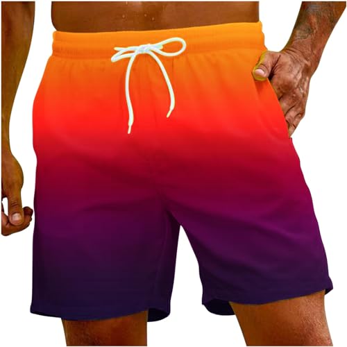 UHouse Badehose Herren Schnelltrocknend Oversize Badeshorts Männer Kurzen Strandhose mit Farbverlauf Hawaii Schwimmhose Sommer Sporthose mit Gummizug Schwimmshorts Sale Orange 5XL von UHouse
