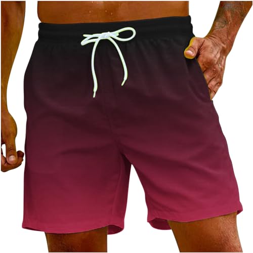 UHouse Badehose Herren Schnelltrocknend Oversize Badeshorts Männer Kurzen Strandhose mit Farbverlauf Hawaii Schwimmhose Sommer Swimming Shorts Leicht Freizeitshorts Angebote Wassermelone Rot XL von UHouse
