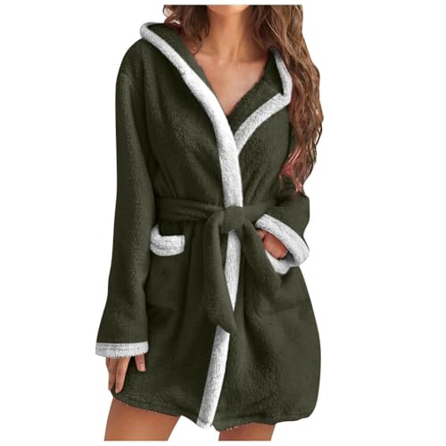 UHouse Bademantel Damen Kurz mit Kapuze Oversized Morgenmantel Leicht Frottee Saunamantel Warehouse Deal Flauschig Loungewear Fleece Hausmantel Kimono Bathrobe Herbst Winter Angebote Grün M von UHouse