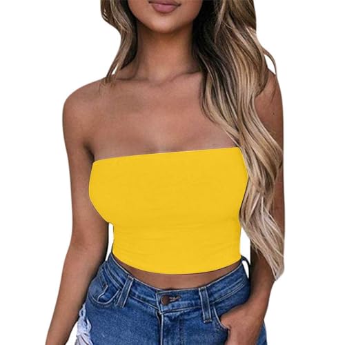 UHouse Bandeau Top Damen Sexy Tube Top Y2k Trägerloses Crop Elegant Strapless Sommertop Mode Yoga Bandeau-Top Slim Fit Schulterfreies Oberteil Blitzangebote Gelb M UHouse Bandeau Top Damen Sexy Tube Top Y2k Trägerloses Crop Elegant Strapless Sommertop Mode Yoga Bandeau-Top Slim Fit Schulterfreies Oberteil Blitzangebote Gelb M von UHouse