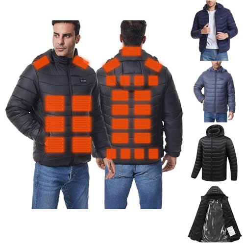 UHouse Beheizbare Jacke Herren Winter Heizjacke mit 27 Heizzonen Elektrische Beheizte Winterjacke USB Beheizbar Steppjacke mit Kapuze Wärme Kapuzenjacke Wanderjacke Männer Outdoorjacke Schwarz M von UHouse
