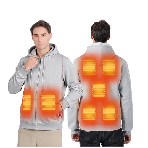 UHouse Beheizbare Sweatjacke Herren Einstellbare Beheizbarer Hoodie USB Winter Heizjacke mit 7 Heizzonen Hoody Männer Elektrische Beheizte Kapuzenpullover Kapuzenjacke Grau L von UHouse