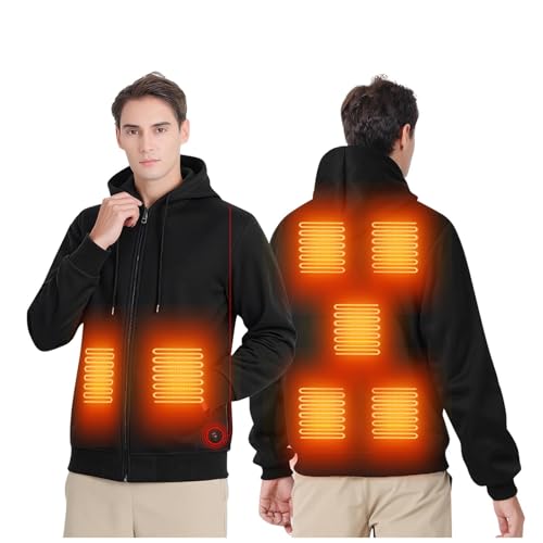 UHouse Beheizbare Sweatjacke Herren Einstellbare Beheizbarer Hoodie USB Winter Heizjacke mit 7 Heizzonen Hoody Männer Elektrische Beheizte Kapuzenpullover Schwarz M von UHouse