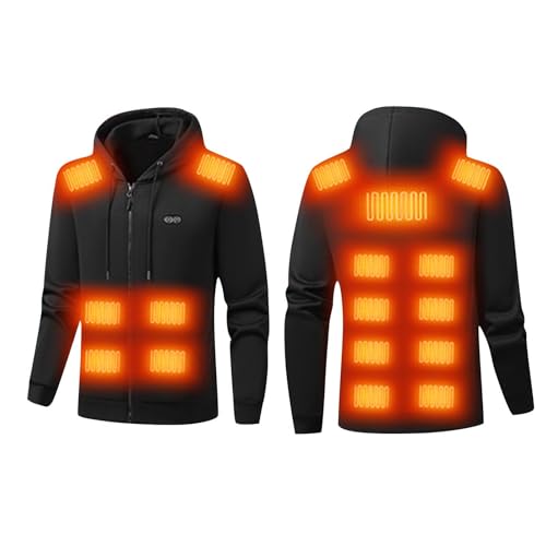 UHouse Beheizbare Sweatjacke Herren Gefüttert Winter Beheizbarer Hoodie Einstellbar Heizjacke mit 17 Heizzonen Hoody Männer Kapuzenpullover mit Reißverschluss Schwarz L von UHouse