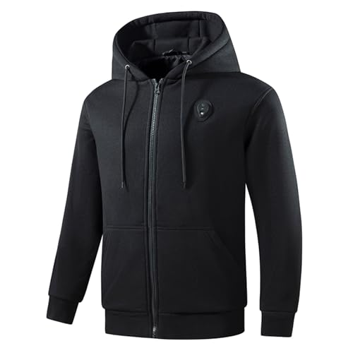 UHouse Beheizbare Sweatjacke Herren Winter Heizjacke mit 5 Heizzonen USB Beheizbarer Hoodie mit Zip Elektrische Beheizte Jacke Männer Wärme Winterjacke Große Größen Kapuzenjacke Schwarz 5XL von UHouse