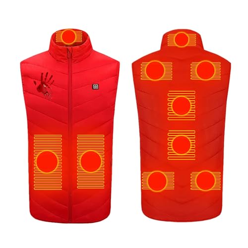 UHouse Beheizbare Weste Damen Und Herren Winter Einstellbare Heizweste mit 9 Heizzonen Beheizte Westen Beheizbar Steppweste mit Stehkragen Ärmellos Heizjacke Warehouse Deal Halloween Kostüm Rot 6XL von UHouse