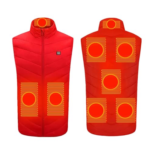 UHouse Beheizbare Weste Damen Und Herren Winter Einstellbare Heizweste mit 9 Heizzonen Beheizte Westen Beheizbar Steppweste mit Stehkragen Ärmellos Jacke mit Heizung Rot XL von UHouse