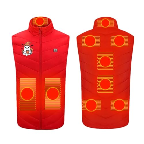 UHouse Beheizbare Weste Damen Und Herren Winter Einstellbare Heizweste mit 9 Heizzonen Beheizte Westen Beheizbar Steppweste mit Stehkragen Ärmellos Jacke mit Heizung Halloween Kostüm Rot XXL von UHouse