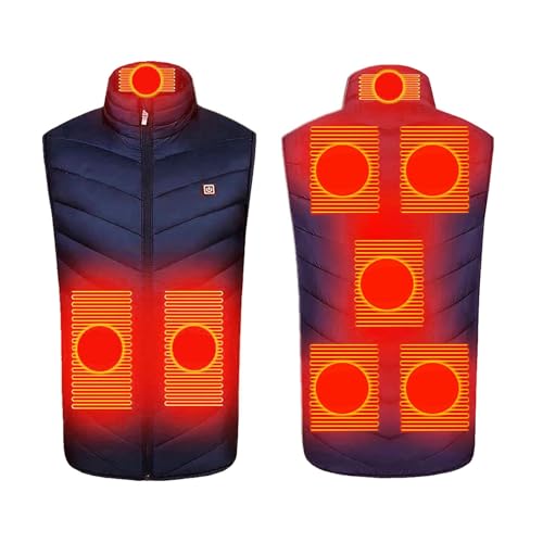 UHouse Beheizbare Weste Damen Und Herren Winter Einstellbare Heizweste mit 9 Heizzonen Beheizte Westen Beheizbar Steppweste mit Stehkragen Daunenweste Elektrische Heizjacke Marineblau 3XL von UHouse