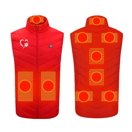 UHouse Beheizbare Weste Damen Und Herren Winter Einstellbare Heizweste mit 9 Heizzonen Beheizte Westen Beheizbar Steppweste mit Stehkragen Heizjacke Valentinstag Rot M von UHouse