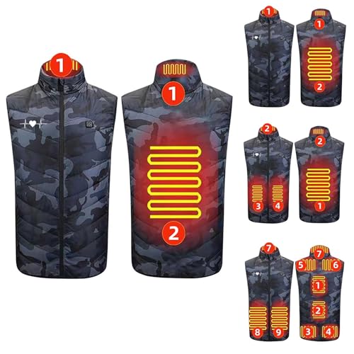 UHouse Beheizbare Weste Herren Damen Heizweste Winter Steppweste mit 2 Heizzonen Camouflage Daunenweste Beheizbar Damen-Westen Beheizte Herren-Westen Winterweste Angebote Tarnfarbe M von UHouse